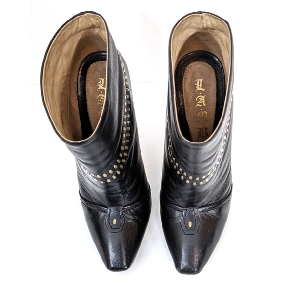 L.a.m.b. Jaycee Black Leather Studded Stiletto Ankle Boots 8.5 - Picture 3 of 10